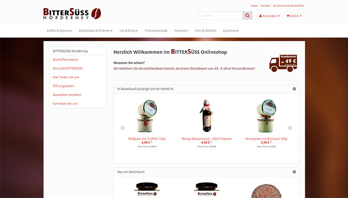 Die Webseite vom Bittersüss Norderney