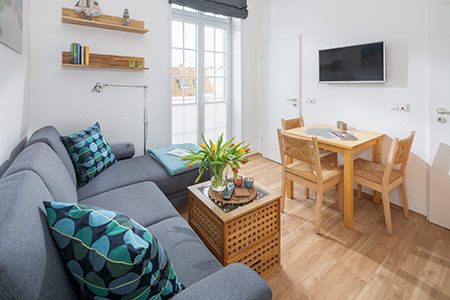 Wohnraum Fewo 12, Appartementhaus am Kurpark