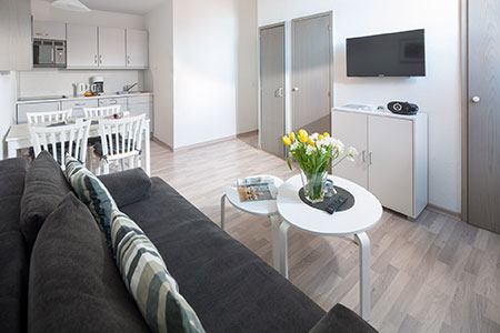 Wohnraum Fewo 13, Appartementhaus am Kurpark